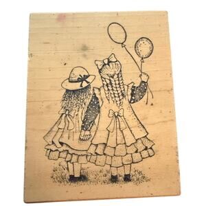Great Impressions 2 Girls With Balloons H35 Rubber Stamp